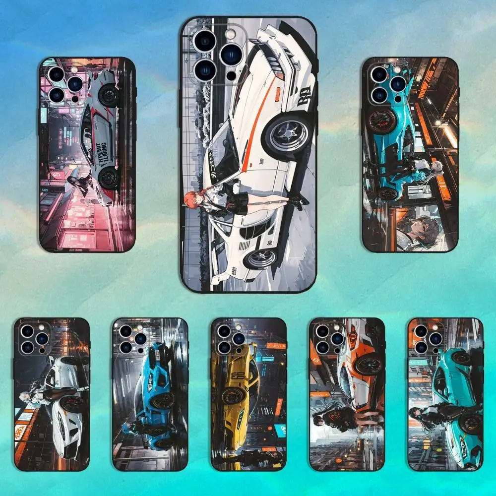

JDM T-Tokyos Sports Car Phone Case For iPhone 16,15,14,13,12,11 Plus,Pro Max,XS,X,XR,SE,Mini,8,7,Soft Silicone Black Cover