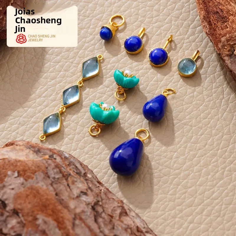 18k-gold-pendant-diy-all-gold-inlay-lapis-lazuli-drop-earring-old-gold-bracelet-accessory-jewelry-fashion-accessories