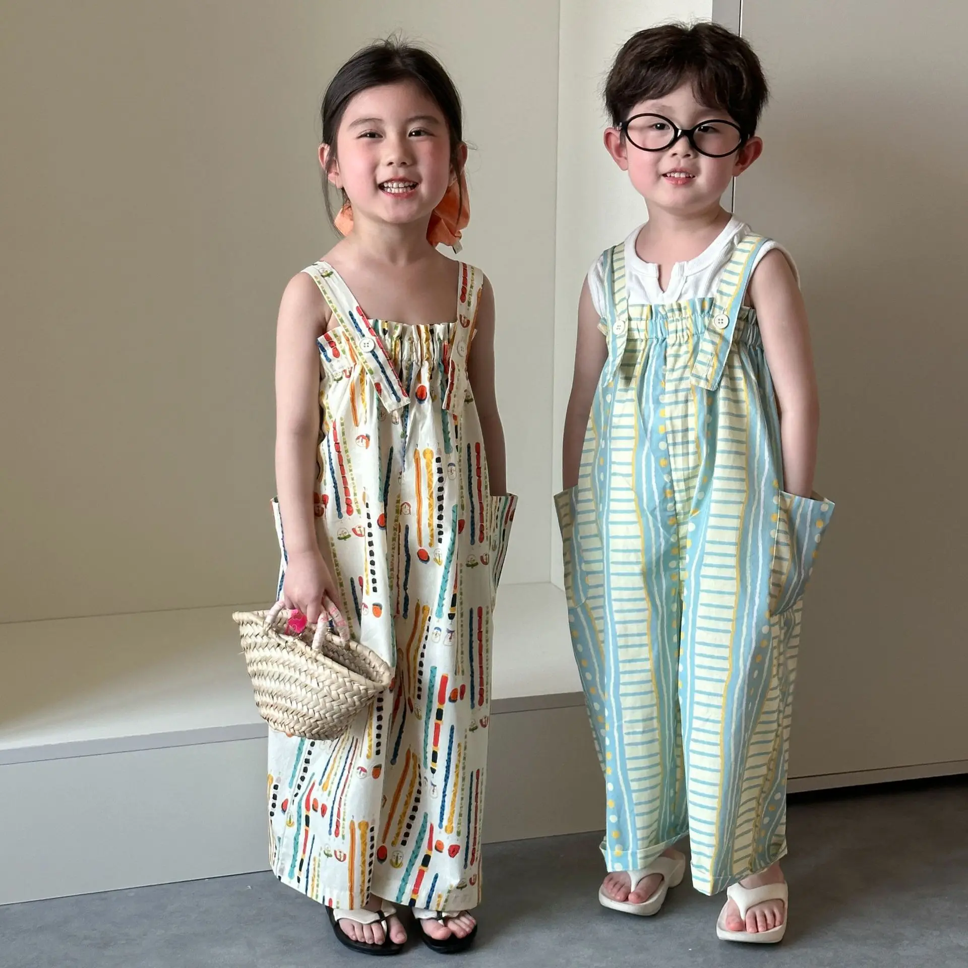Childrens Overalls Girls Wide-Leg Pants 2026 New Spring and Summer Baby Boys Fashionable Versatile Casual Long Pants