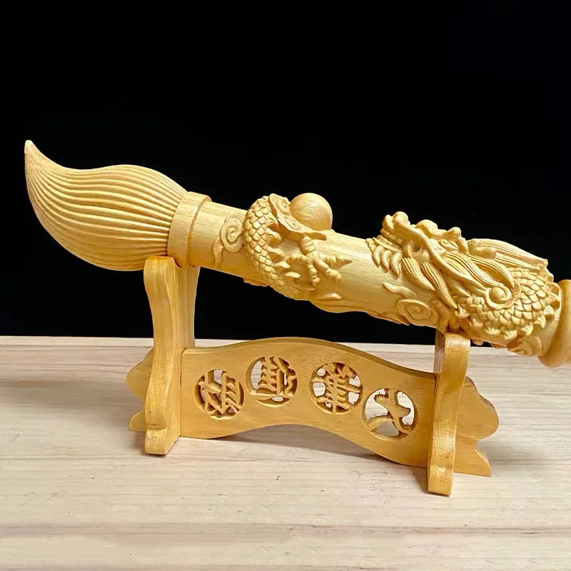 Home decoration accessories Boxwood carving brush Facai Wenchang Panlong Pen Decoration Golden List Title Brush