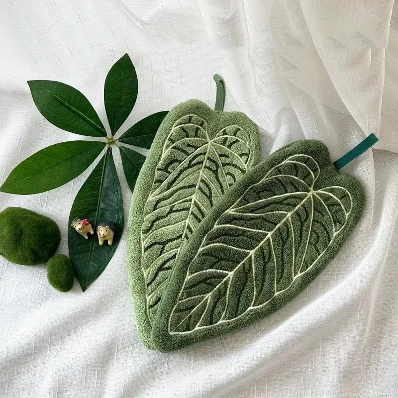 Washable Clear Plant Print Towels Ultra-Absorbent Quick-Dry Hanging Loop for Bathroom Kitchen Thumb Hand Towel Decor