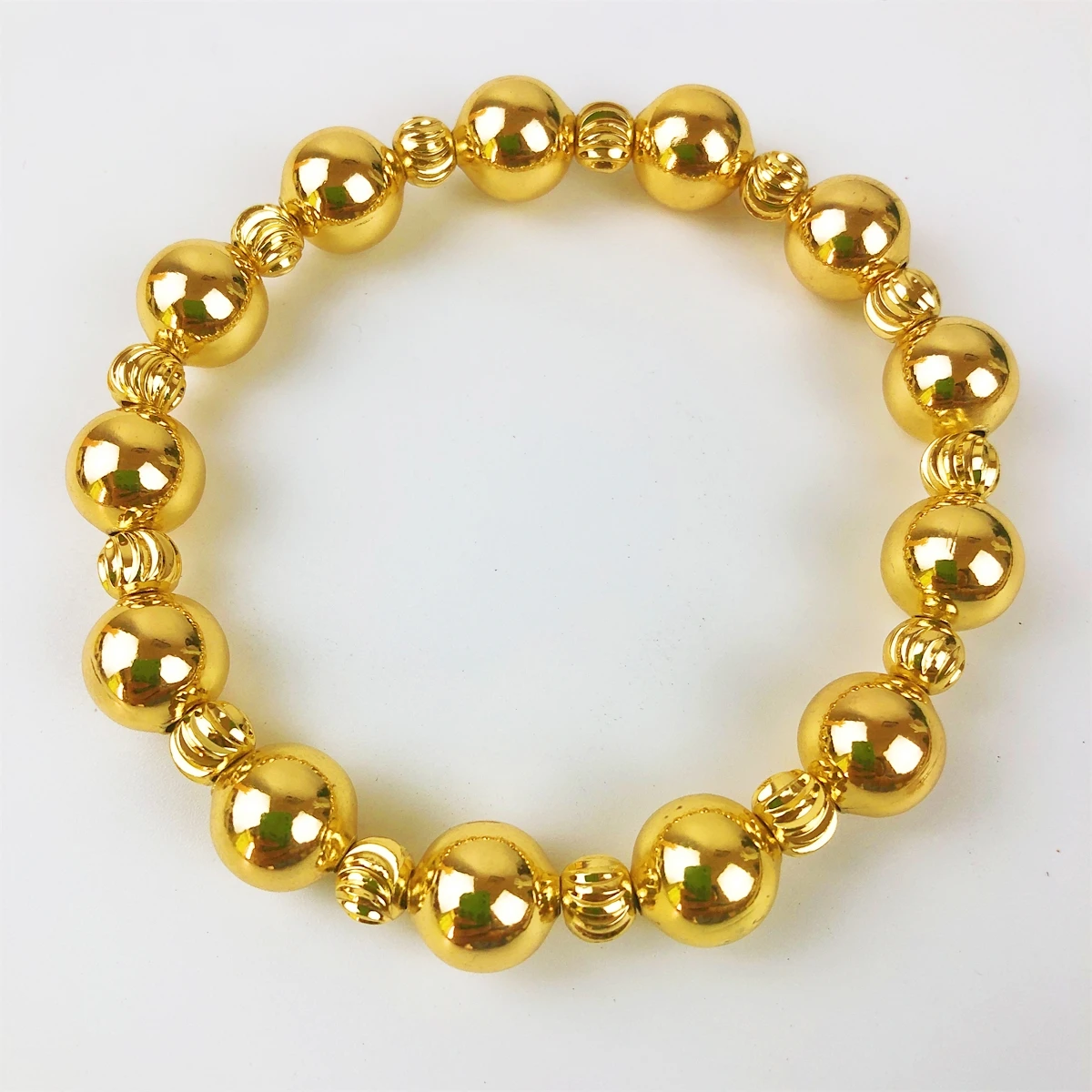 

TITI Gold Color Elastic Stainless Steel Bracelet Metal Ball Beaded Chain Bracelet For Women Men High Quality Fashion Jewelry