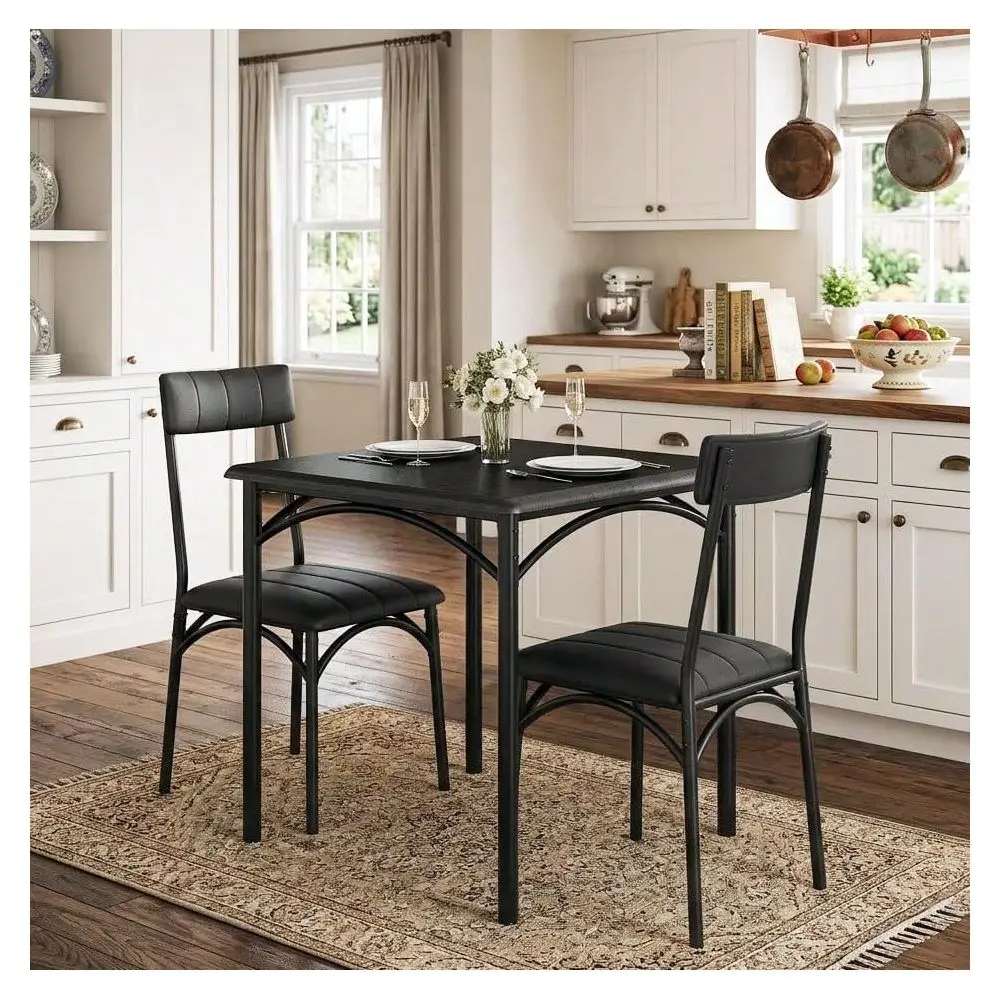 

SpaceSaving 3Piece Dining Table Set 2 Square Kitchen Table With Upholstered Chairs Compact Design Small Spaces, Apartments, And