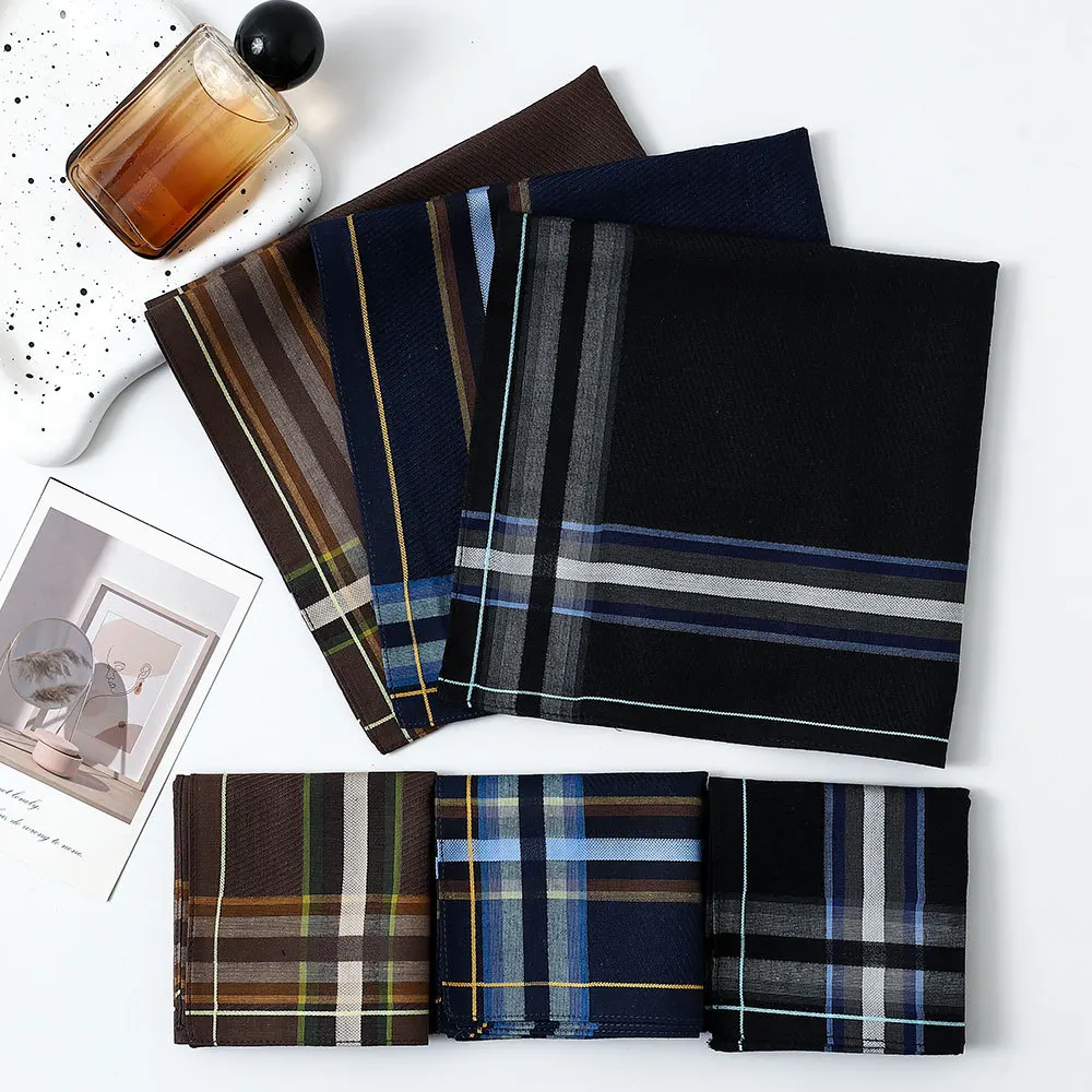 3/6 قطعة الرجال منديل القطن الخالص الكلاسيكية المتناقضة اللون منقوشة منشفة اليد دعوى جيب منشفة الساتان خمر العرق 43 سنتيمتر
