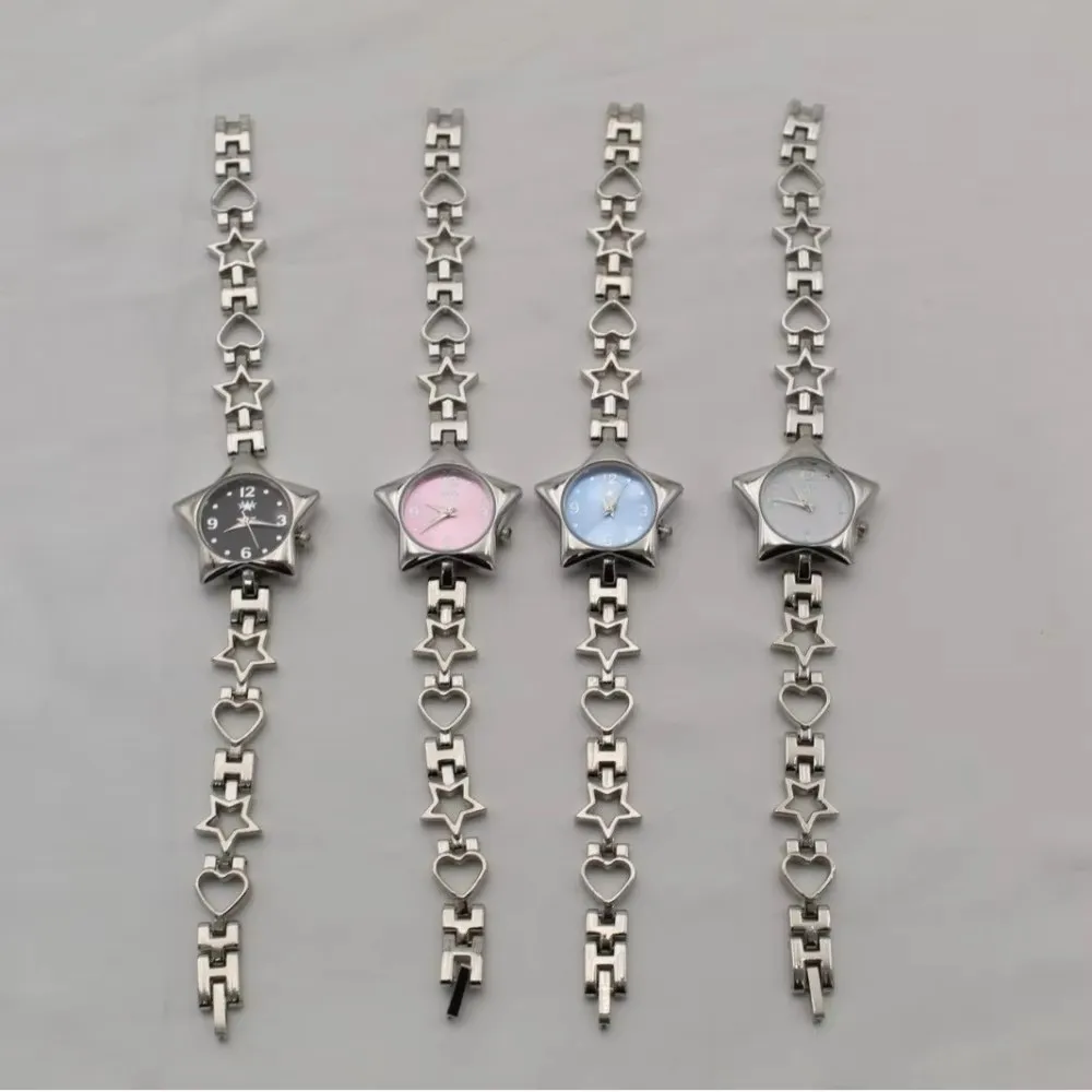 Vintage Y2K Pocket Watch Charm Bracelets Star Shape Charm Adjustable Chain Clock Pendant Zinc Alloy Bag Decoration Women