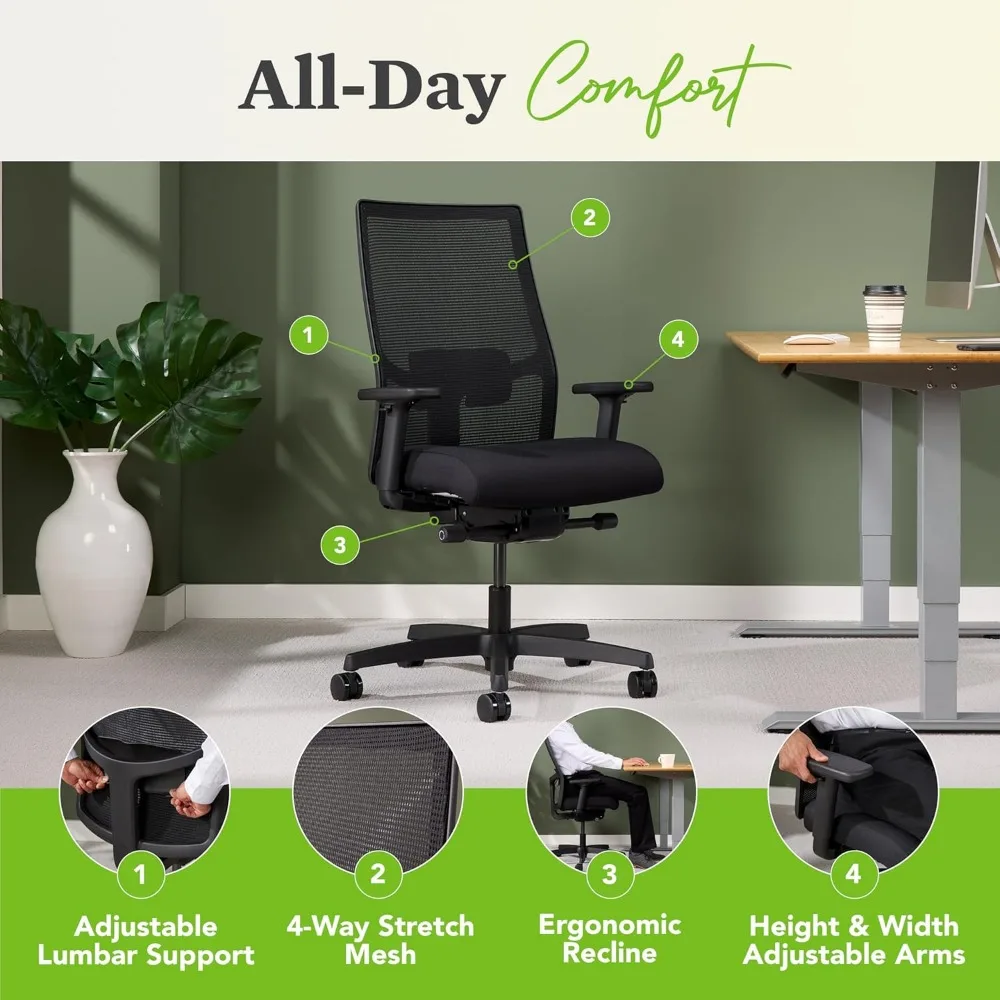 Ignition 2.0 Ergonomic Office Chair - Tilt Recline, Swivel Wheels, Comfortable for Long Hours in Home Office & Task Work.