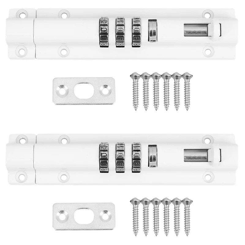 

2X Horizontal Horizontal Door Bolt Lock Sliding Combination Code Can Be Reset For Gate Garage Cabinet White