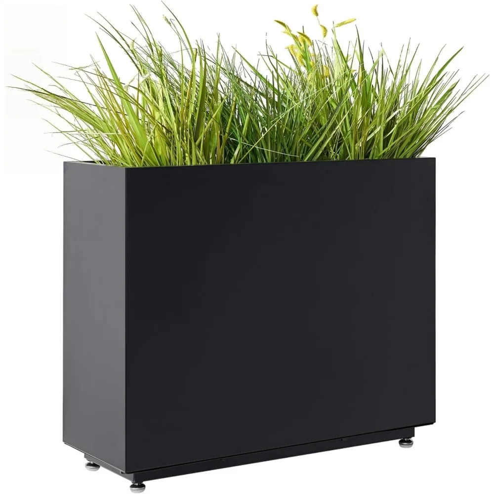 

Metal Planter with Middle Shelf - 30W x 11D x 24H Black Rectangular Outdoor Planter Box, Span Divider for Garden, Pa