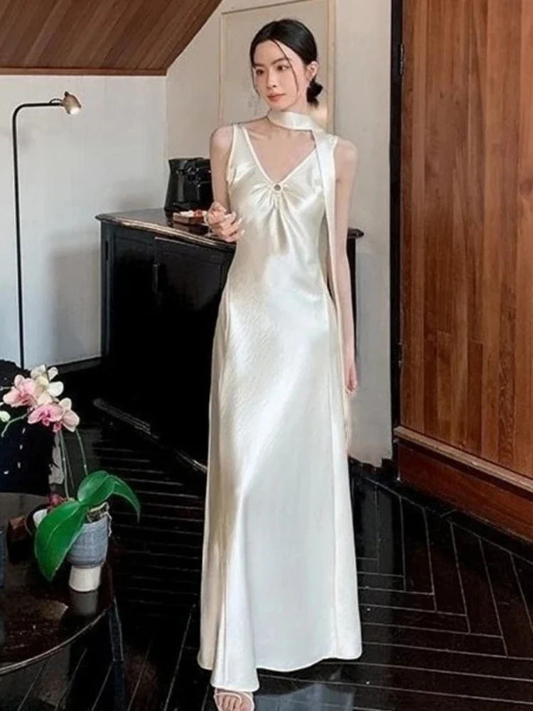 2025, vestidos de mujer zomer v-hals y2k jurk dameskleding hoge taille plooien mouwloos sexy gewaad femme mode maxi jurken