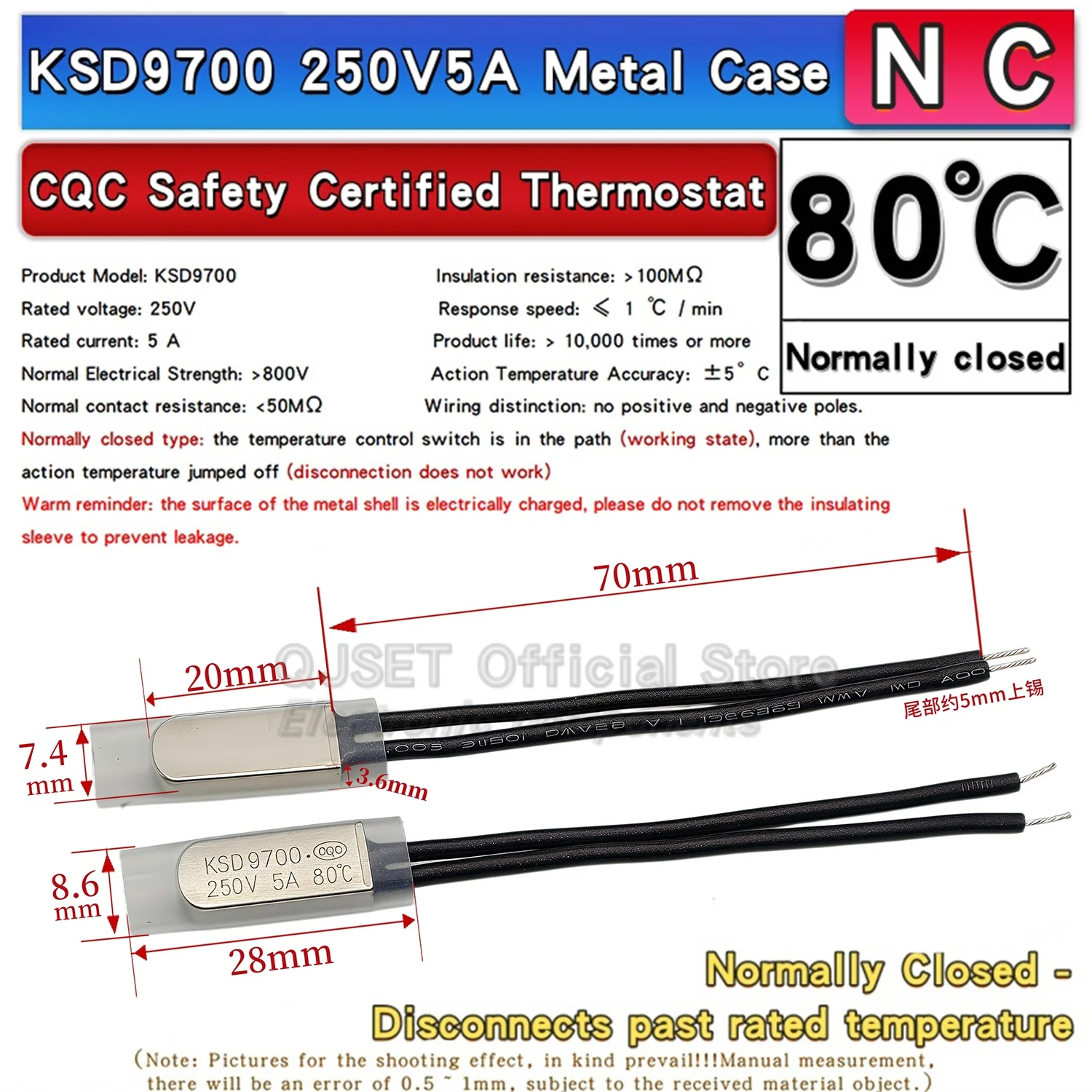 KSD9700 250V5A 15/20/25/40~160 Degree Bimetal Disc Temperature Switch Normally Closed/Normally Open Thermostat Thermal Protector