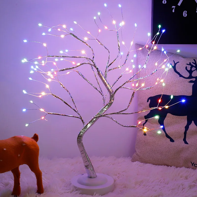 LED Birch Night Light 8Modes Mini Christmas Tree Lamp USB/Battery Bedside Room Decorative Tabletop Bonsai Tree Fairy Nightlights