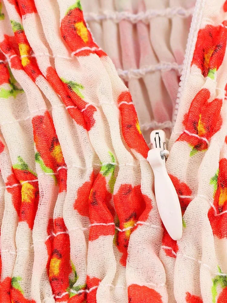 فستان نسائي صيفي قصير بدون أكمام موضة 2025 فساتين شيفون حلوة برقبة على شكل حرف v مطبوعة بفيونكة أنيقة للشارع بخصر مطاطي ملابس #5