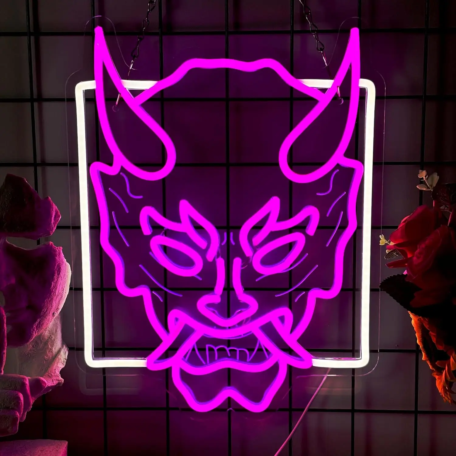 

Demon Mask Neon Sign Cool LED Neon Light USB Dimmable for Tattoo Studio Anime Room Game Room Man CaveWall Art Decor Gift for Kid