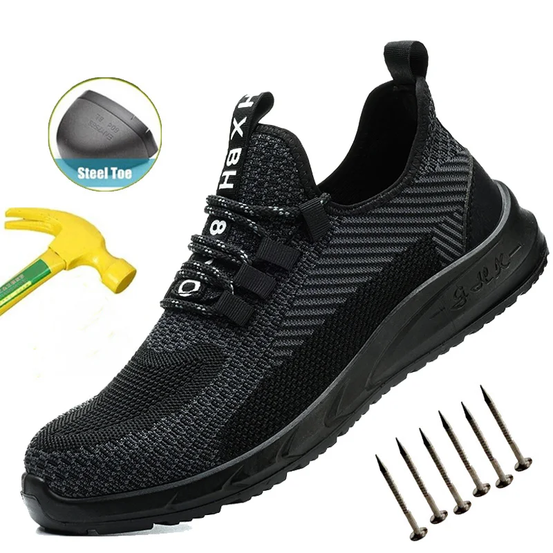 Breathable Work Sneakers Men Safety Shoes Construction Steel Toe Work Shoes Safety Boots Men's Puncture Proof Summer Work Shoes