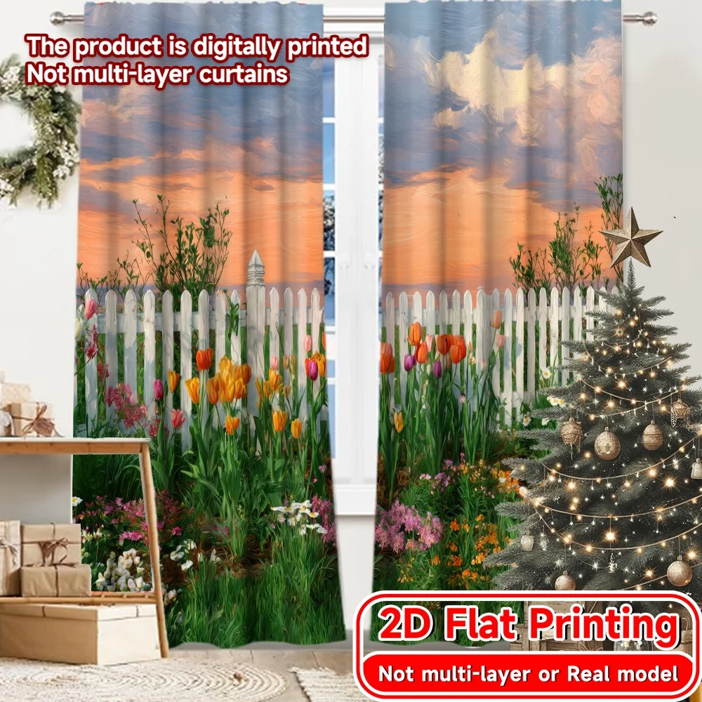 2D Flat Printing,2pcs Garden Serenity Modern Curtain Fabric Durable 100% Polyester Fabric Curtains Decorations Inside Suitable