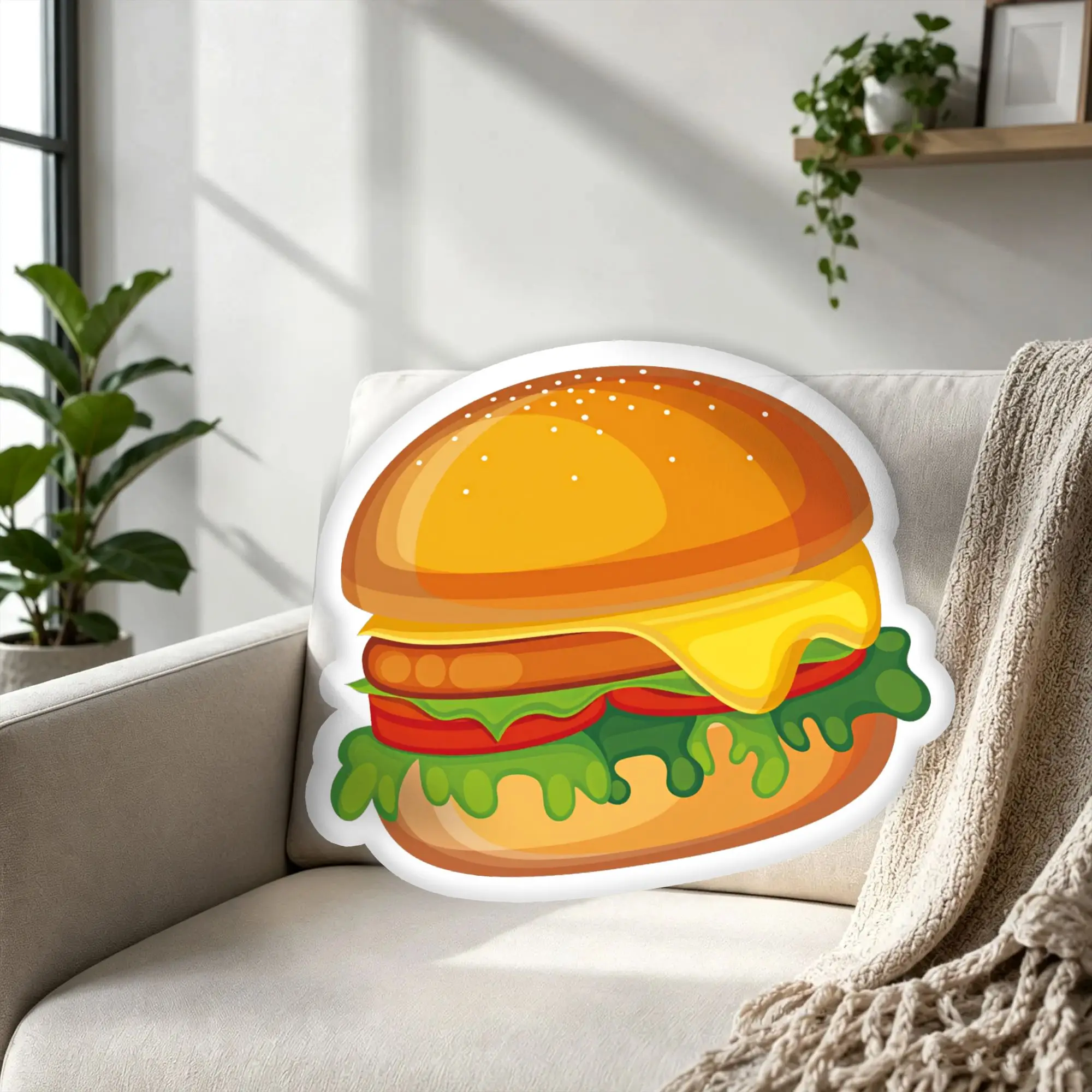 Custom Super Funny Funny Tasty Hamburger Throw Pillows Soft Trendy Snack Plush Cushions for Bed Sofa Decoration Home