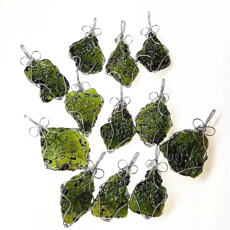 Moldavite Pendant Green Irregular Shape Moldavite Czech Meteorite Raw Rough Crystal Energy Stone for Art Jewelry Making
