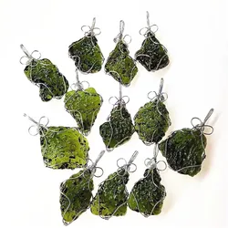 Moldavite Pendant Green Irregular Shape Moldavite Czech Meteorite Raw Rough Crystal Energy Stone for Art Jewelry Making