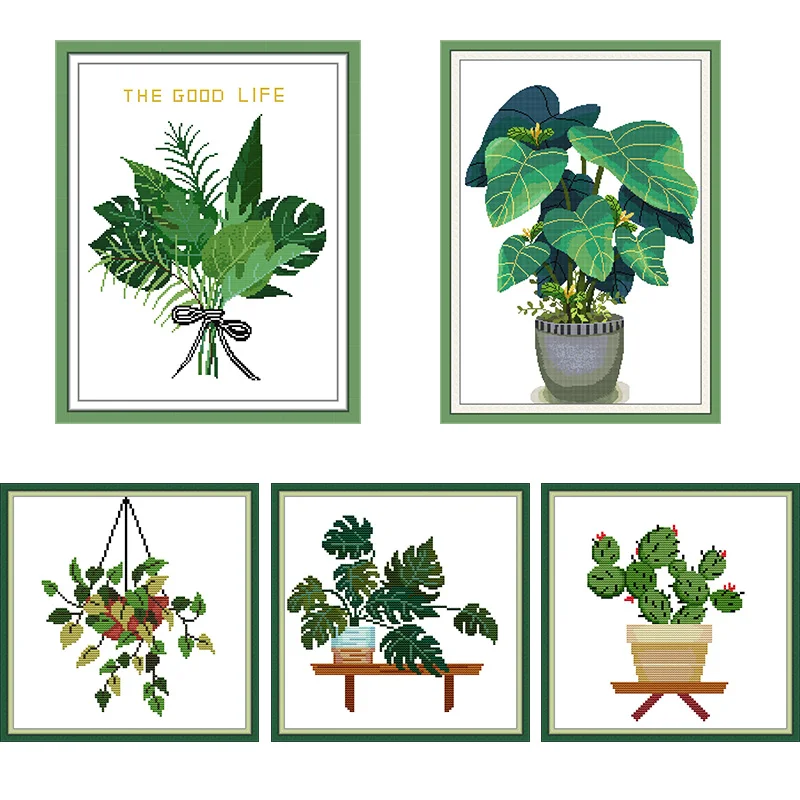 Potted Plant Series Cross Stitch Set DMC Embroidery Thread Aida 14CT 11CT White Canvas Fabric Needlework Set DIY Home Decor Gift