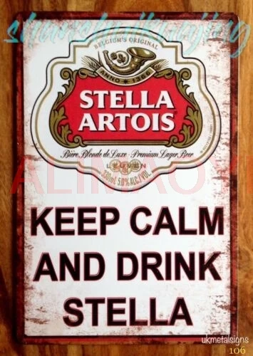 STELLA ARTOIS BEER VINTAGE METAL SIGN TIN RETRO PLAQUE GARAGE BAR PUB MAN CAVE signo