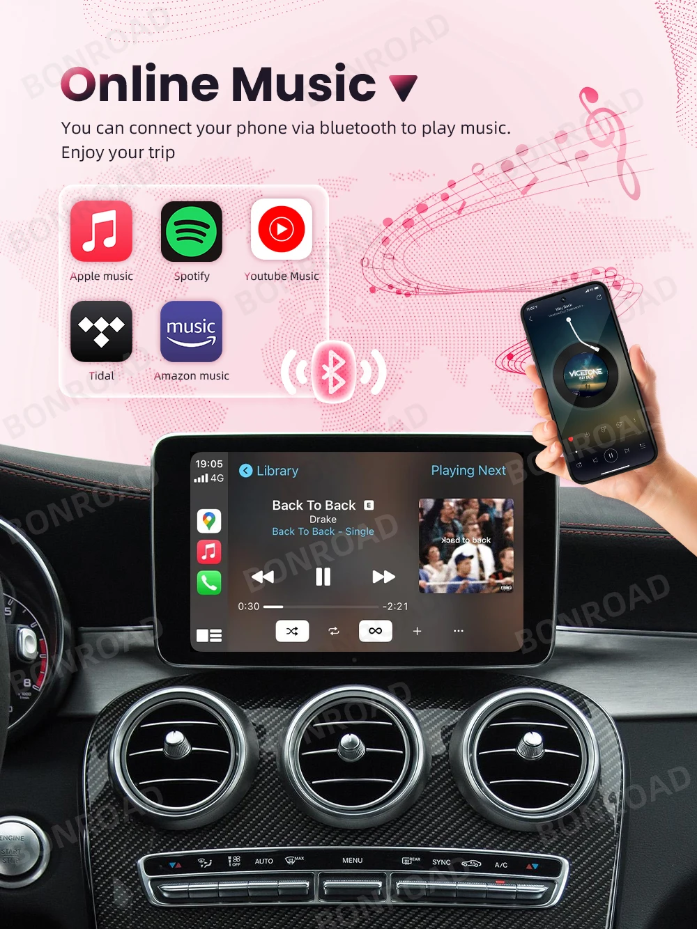 BONROAD Kabelloses CarPlay Android Auto Upgrade-Modul für Mercedes Benz C GLC W205 A CLA GLA B E GLE CLS NTG4.5 NTG 5.0 mit Airplay und Mirrorlink – Detail 7