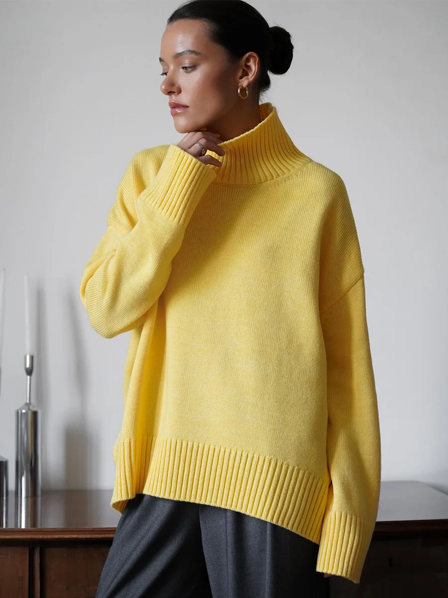 

Autumn Winter Women Turtleneck Sweater Solid Fashion Casual Knitwear 2025 All Matched Knitting Pullover Top Warm Knitted Jumper