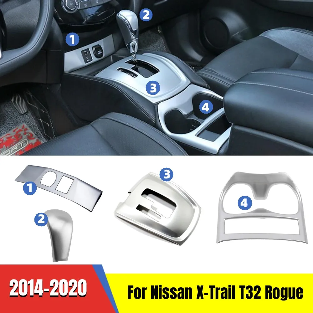 

For Nissan X-Trail X Trail T32 Rogue 2014-2020 interior Accessories Car Water cup Gear Head Gear shift panel AUX USB Cover Trims