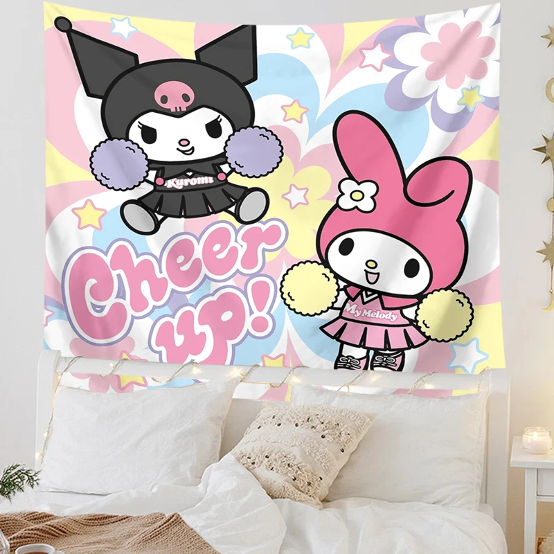 Anime Hand-painted Children's Room Bedroom Hanging Cloth Kuromi Bed Head Renovation Large Tapestry Decoration Background Cloth