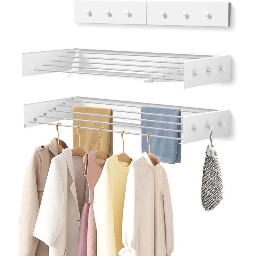 

Mounted Foldable, Space Saving Clothes Drying Rack with Knob, 60 lbs Capacity, for Laundry 31.5 White
