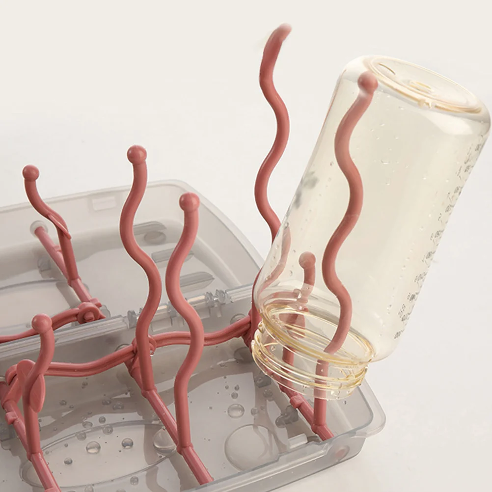 

1Pcs Baby Bottle Drying Rack Stable Thick Plastic Multi-Functional Feeding Bottle Storage Water Drain Red
