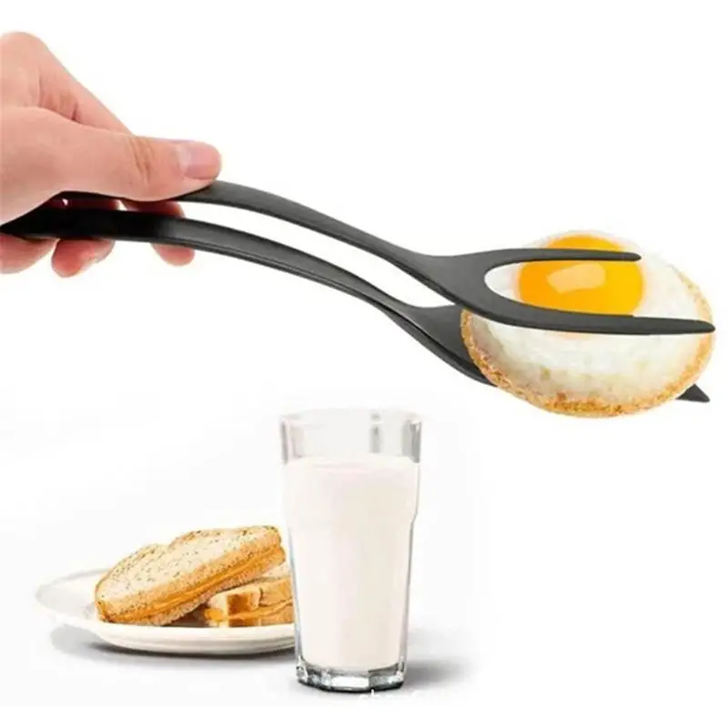 2 In 1 Multifunctional Non-Stick Food Clip Tongs Fried Egg Cooking Turner Pancake Spatula Pizza Barbecue Omelet Kitchen Clamp