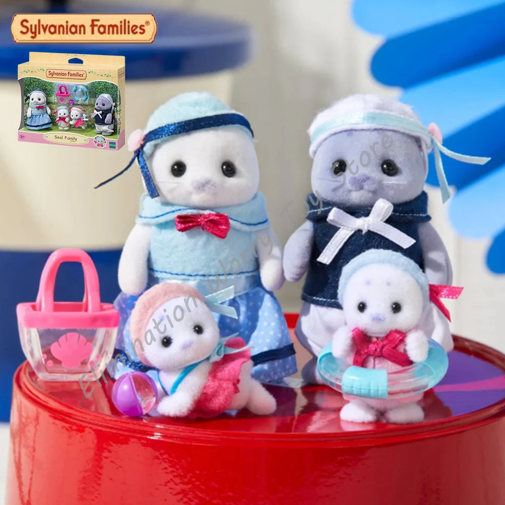 Original Sylvanian Families Anime Figures Seal Family Latte Cat Brother and Baby Furniture Toy Ternurines Figures Christmas Gift