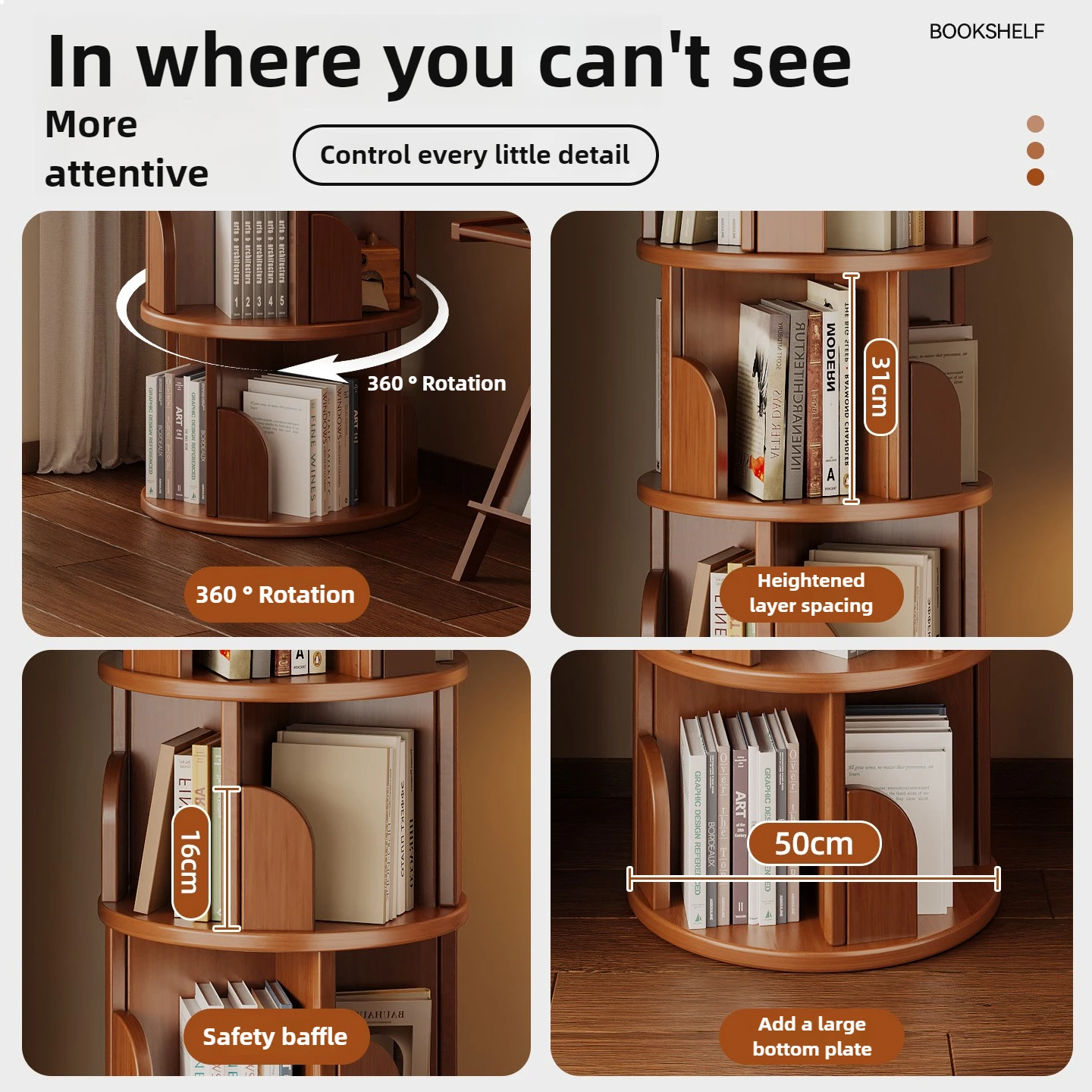 360° Rotating Bookshelf – Movable Storage Cabinet for Home & Living Room