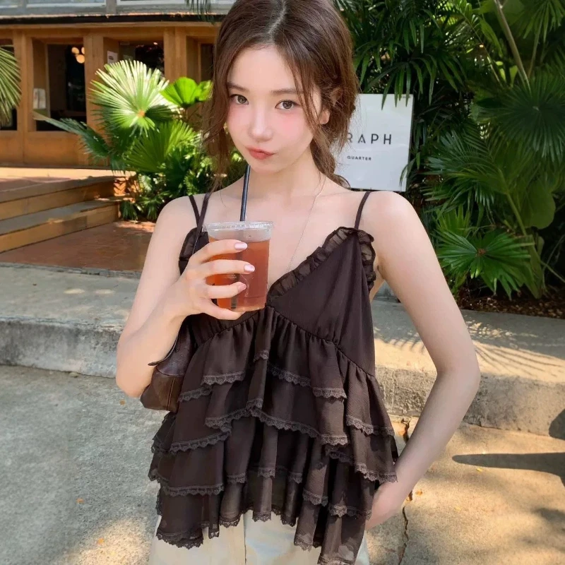 2026 Summer New Product Lace Cake Multi-layer Hem Temperament Small Camisole Vest Top for Women