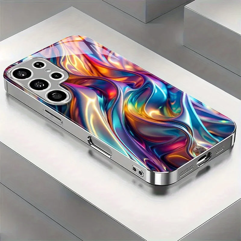 Colorful streamlined design electroplated glass phone case, suitable for Samsung S26/S25, S24/S23/S22/S21/S20, etc. models