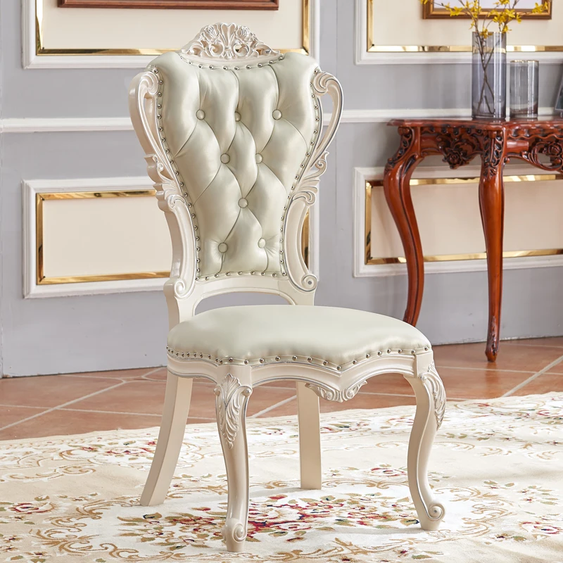 European Dining Chair Solid Wood Carved Dining Table and Chair High-end Comfortable American Fabric Coffee Chair