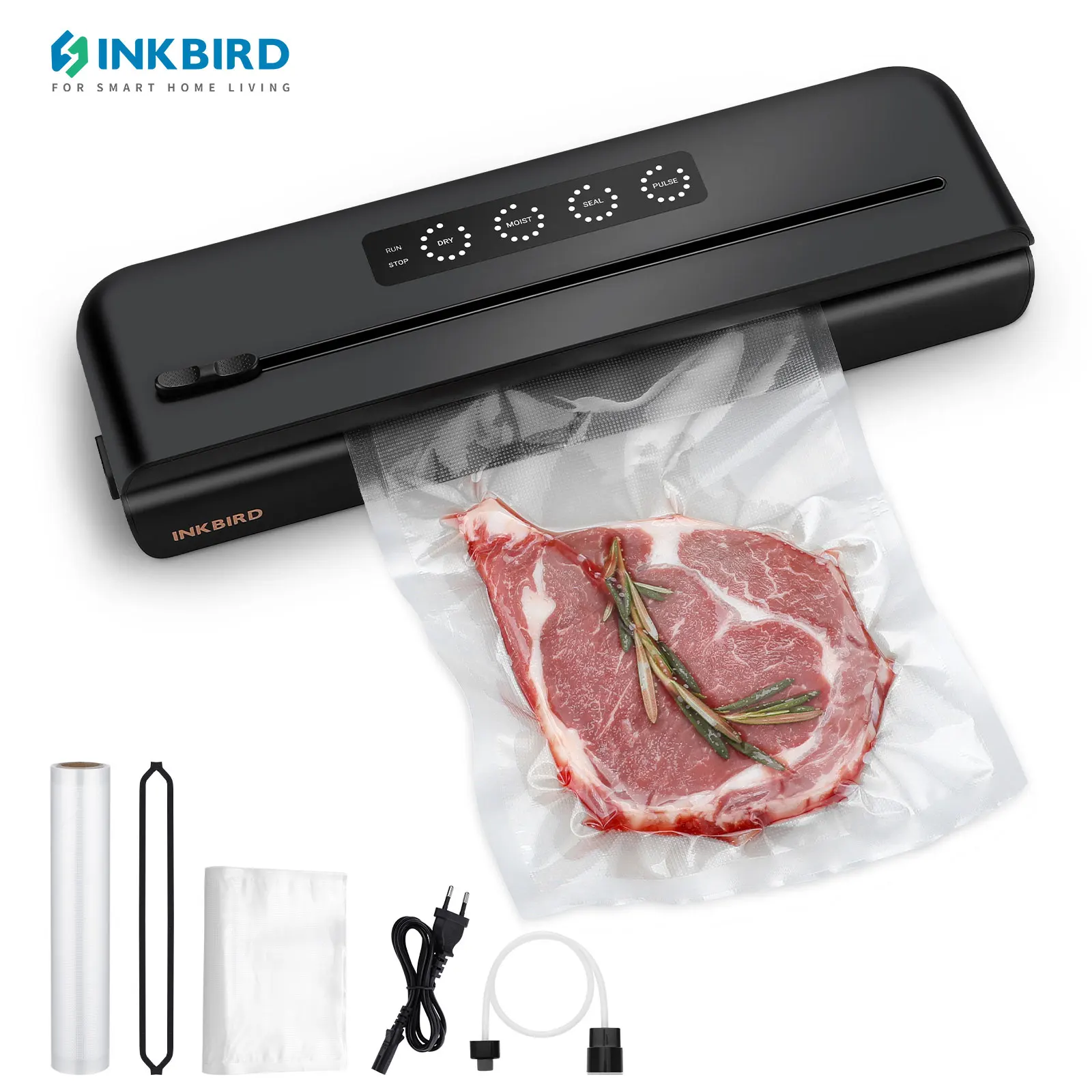 

INKBIRD IVS-011 220V Vacuum Sealer with Starter Kit Kitchen Vacuum Sealer Machine with Dry,Moist,Seal,Pulse,External Vac 5 Modes