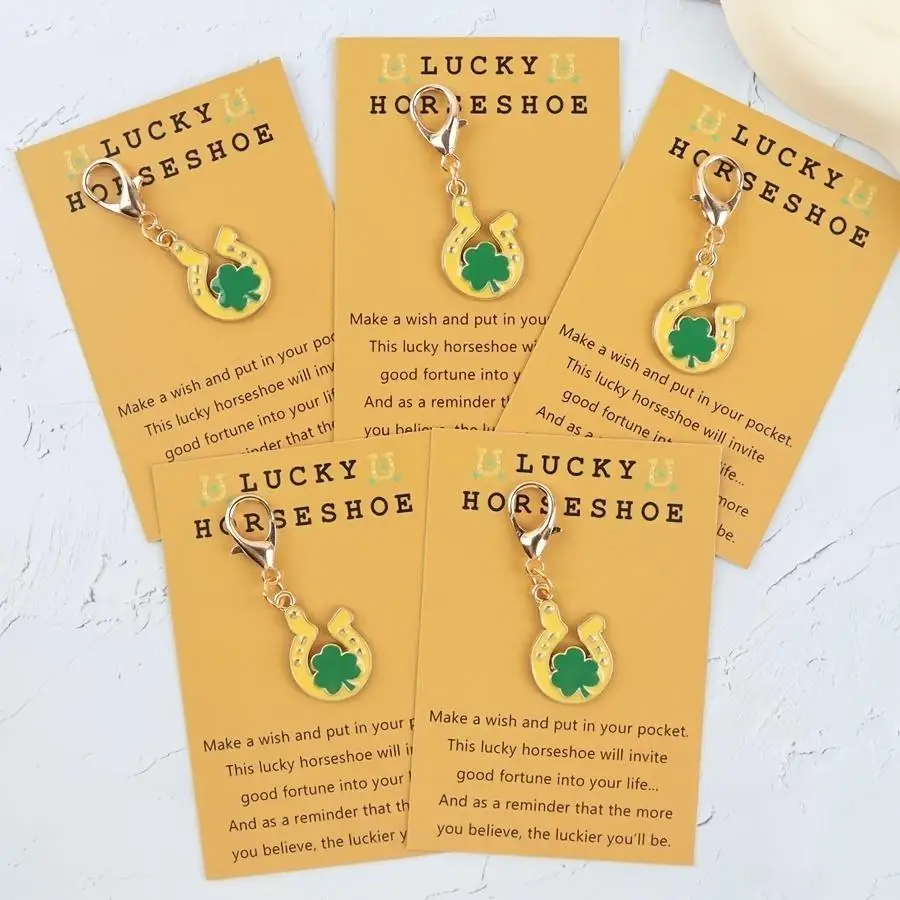 1/5/10/20/50/100pcs Gift For Her/Him s 2D Lucky Horseshoe Keychains | Includes Lucky Pocket Cards, Clover And Horseshoe Charms,