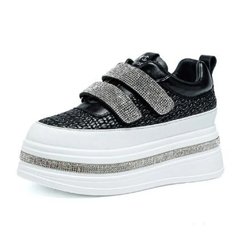 

7.5cm Air Mesh Genuine Leather Chunky Sneaker Women Comfy 2026 Spring Autumn Bling Rhinestone Platform Wedge Fsahion Ankle Boots