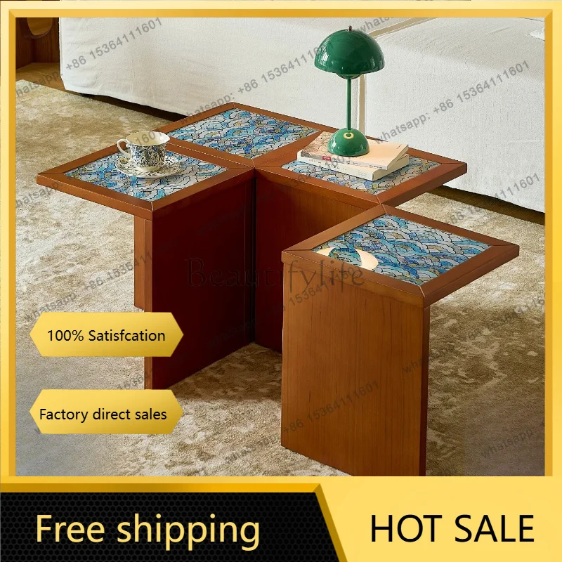 Coffee table French antique style living room deformable multi-functional solid wood coffee table square storage