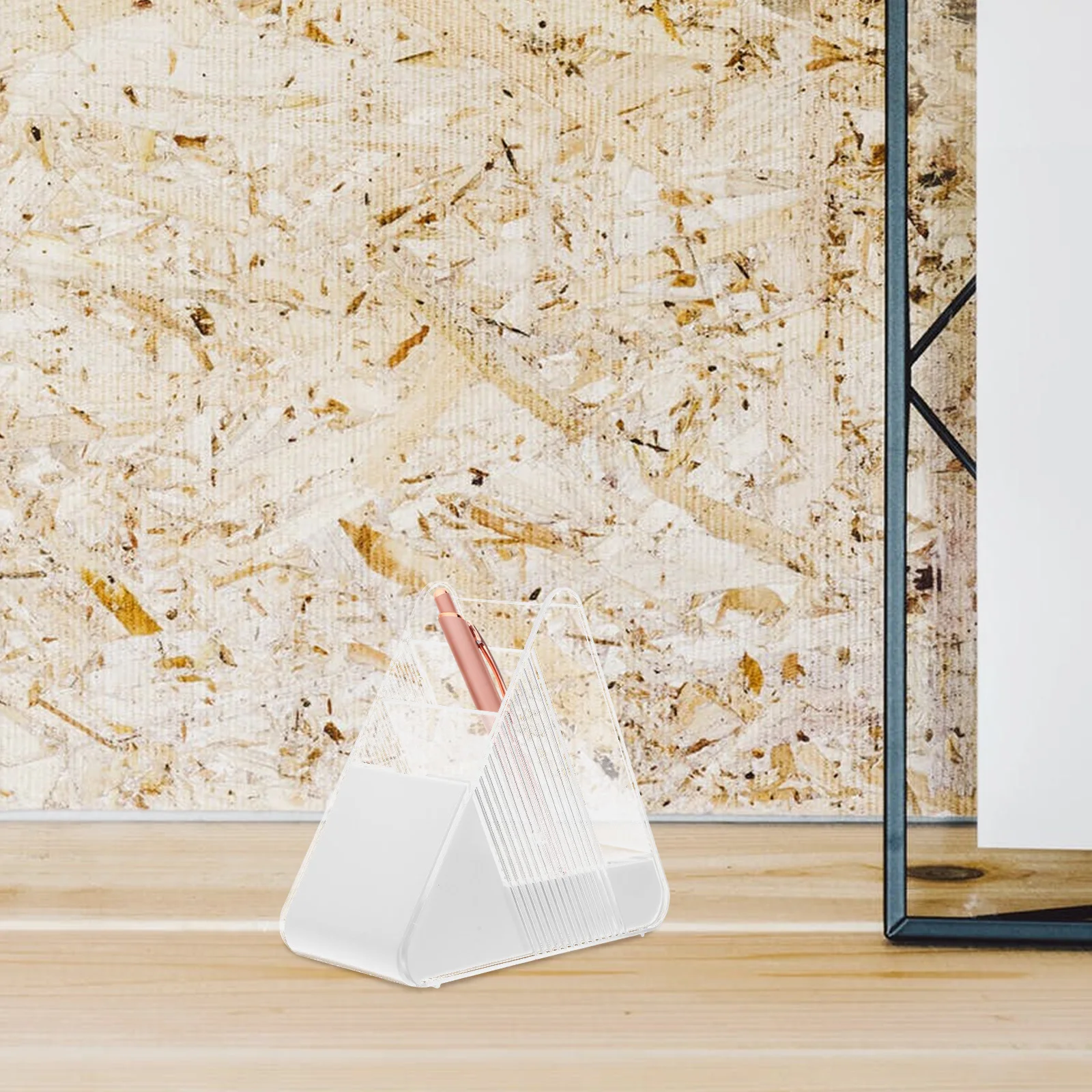 

Sturdy Triangle Pen Holder For Desk White Abs+ Pencil Organizer Makeup Brush Rack Utensil Crock Office Home School Storage