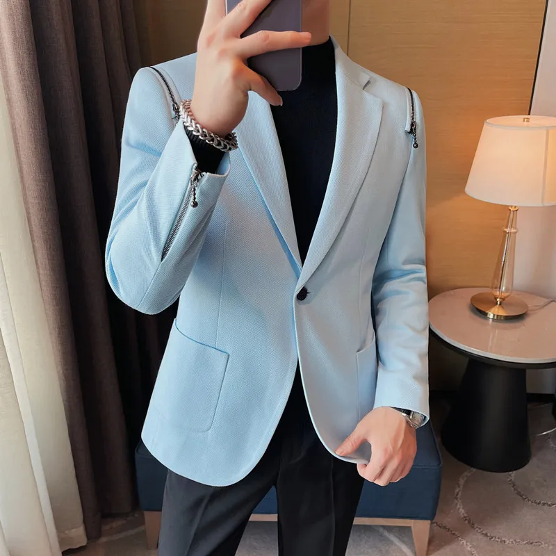 Brand Clothing Men Zipper Design Spring High Quality Business Suit/Male Slim Fit Fashion Casual Tuxedo/Man Blazers S-4XL