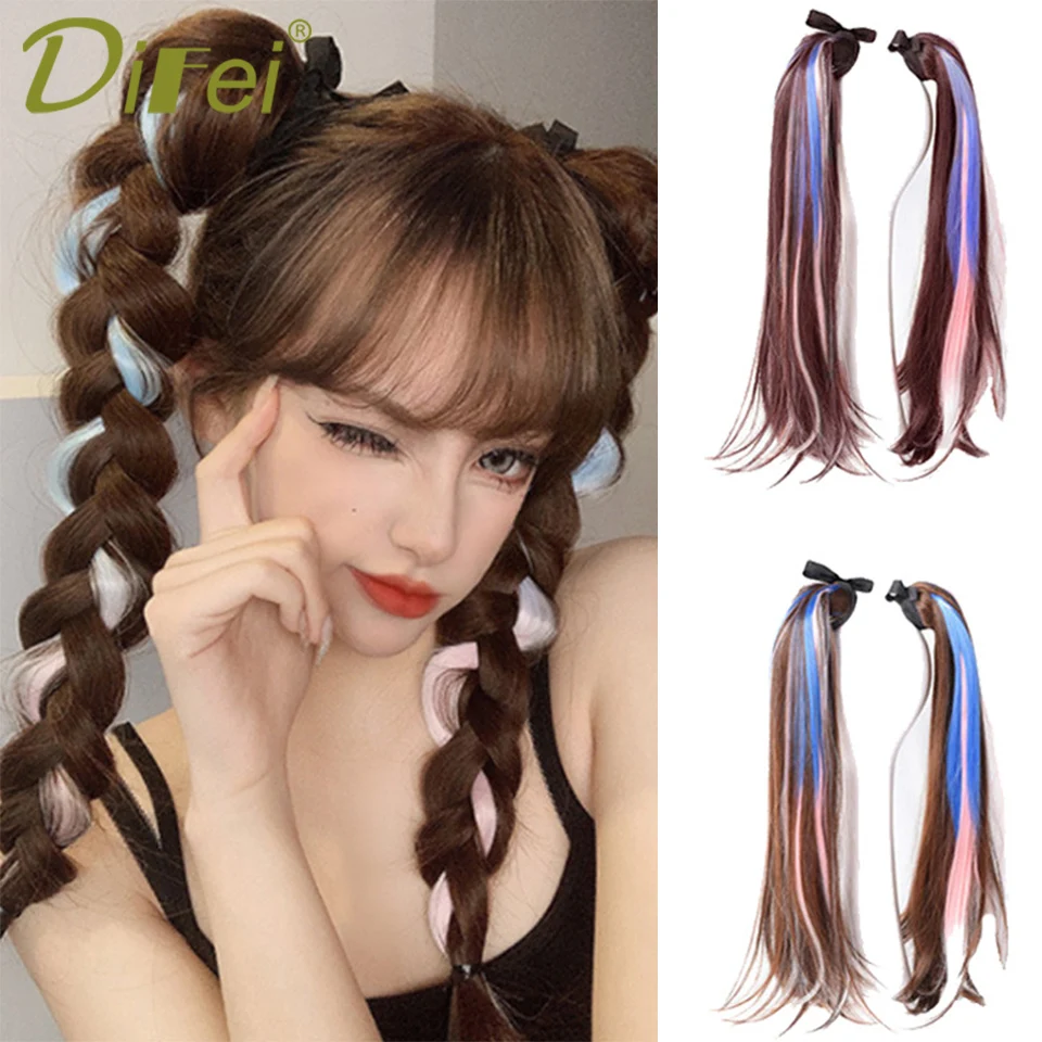 

DIFEI Straight Hair Ponytail Synthetic Wig Female Vitality Girl Holiday Lolita Sweet Lovely Elastic Braided Hair Ponytail Wig