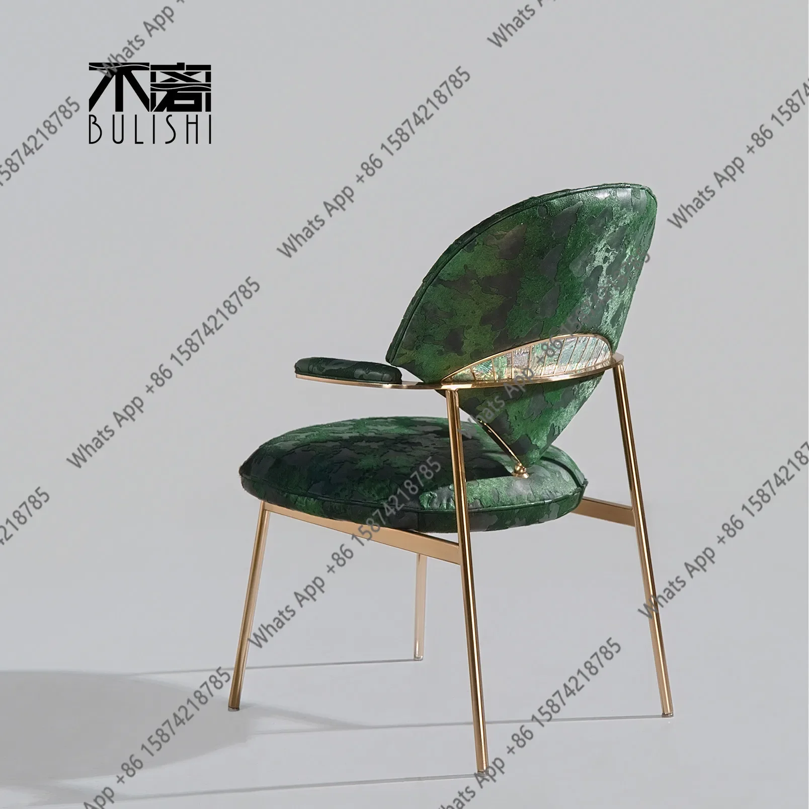 

E High-end With Armrests Snail Inlay Craft Study Makeup High Back Chair Light Luxury Dining Chair Home