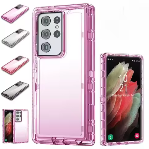 For Samsung S25 S24 S23 S22 S21 S20 Note 20 Ultra 10 S10 Plus 3 IN 1 PC+TPU Bumper Heavy Duty Phone Case Plain Shockproof Cover