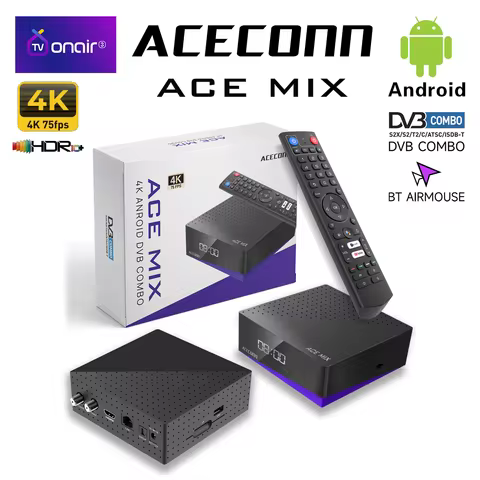 ACECONN ACEMIX Satellite Receiver Android iptv boxes 4K DVB-S2/T2/C TVONAIR3 Player 32GB Dual WiFi BT Remote with Air mouse