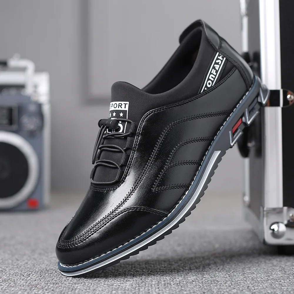 

Men's large-sized leather shoes for casual wear, with contrasting colors, fashionable, comfortable, breathable, and suitable for