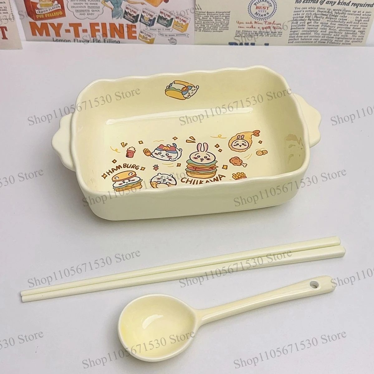 Kawaii Chiikawa New Japanese Usagi Ceramic Bowl High Temp Resistant Salad Baking Fruit Bowl Home Kitchen Food Tableware Lovely view 6