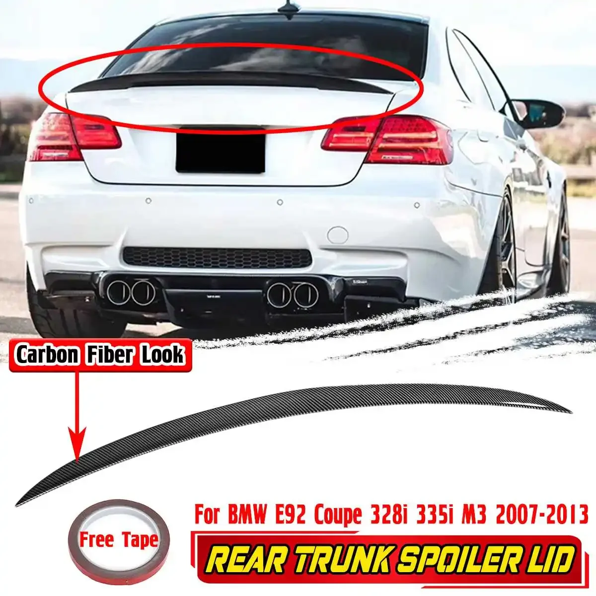 

Carbon Fiber Look ABS Car Rear Trunk Spoiler Lid Rear Extension Wing Protector For BMW E92 Coupe 328i 335i M3 2007-2013 Body Kit