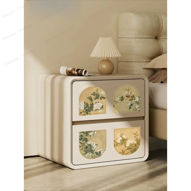 Medieval cream-style solid wood bedside table, bedroom storage cabinet, bedside gap narrow cabinet